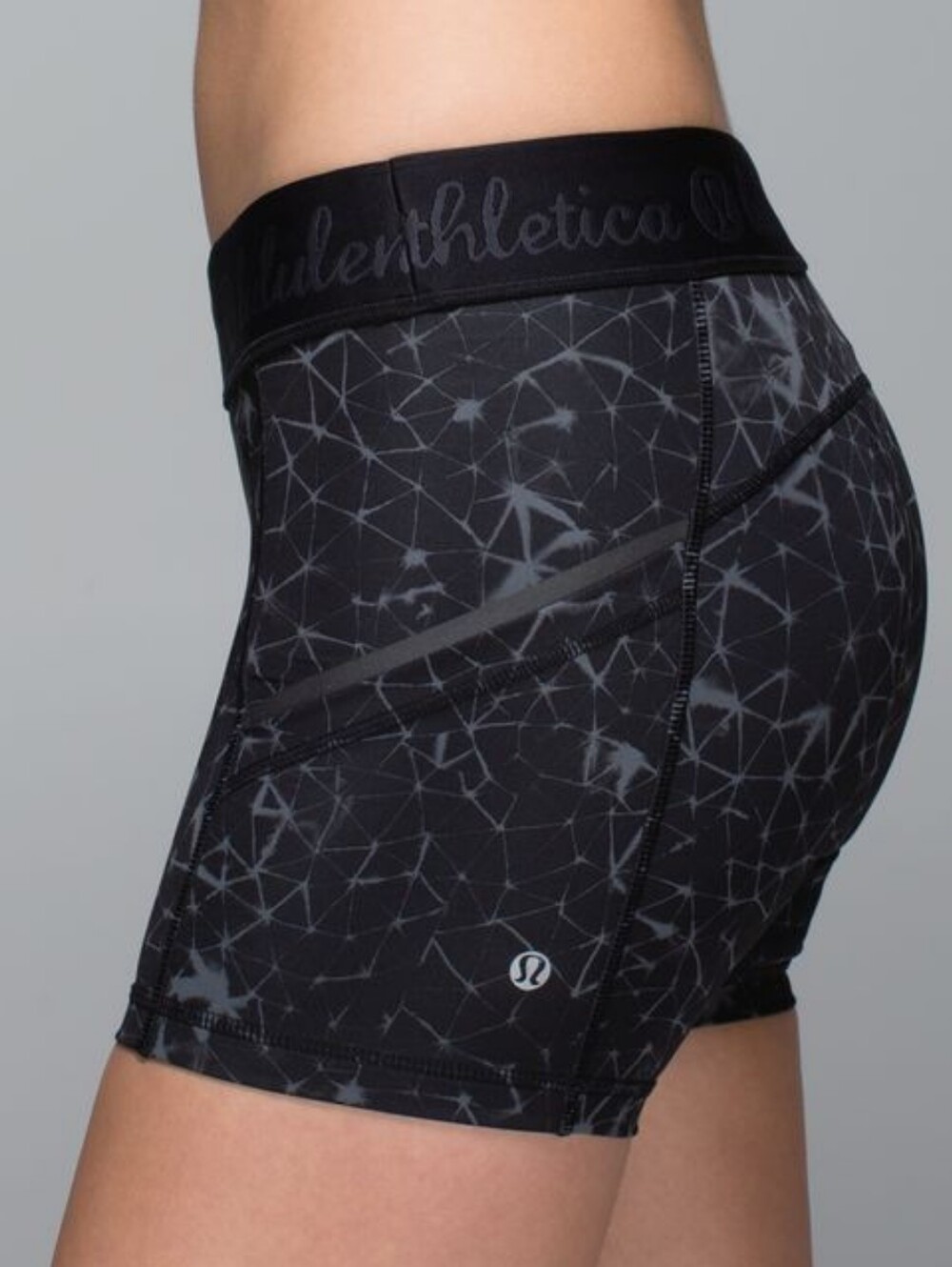 lululemon athletica Women Black & Gray Patterned Athletic Shorts